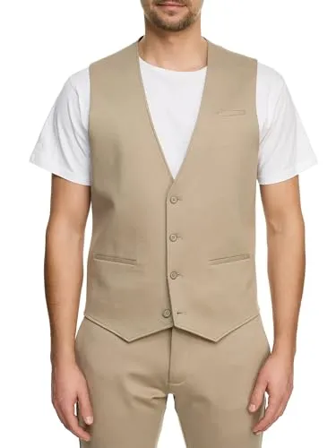 JEFF Herren JFEzra Weste mit Viskose-Anteil | Elegante Anzugweste in Greige, Größe 58 - Anzugwesten für Herren, klassisches Design mit V-Ausschnitt und gemustertem Innenfutter für stilvolle Akzente, ideal für elegante Anlässe.