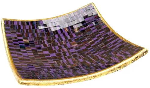 GURU SHOP Eckige Mosaikschale, Untersetzer, Dekoschale, Handgearbeitete Keramik & Glas Obst Schale - Design 11, Size:groß (30x30 cm)