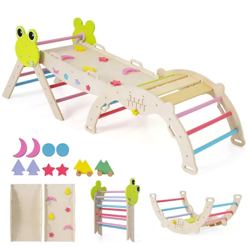 COSTWAY Klettergerüst Indoor 3er Set mit Rutsche und Kletterbogen - Vielseitiges Klettergerüst für Kinder ab 1 Jahr: 7-in-1 Spielspaß mit Kletterdreieck, Rutsche und Montessori-Labyrinth. Klappbar und platzsparend für drinnen, stabil und sicher für unendliche Abenteuer!