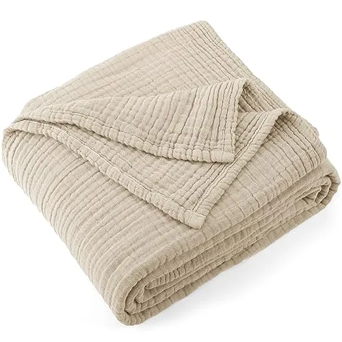 Carriediosa Überwurfdecke aus 100% Baumwoll-Musselin, 127 x 177,8 cm, XL-Größe, 4-lagiger Sommer-Mullüberwurf für Bett, Couch, weiche, leichte, atmungsaktive Leinendecken, Tagesdecke für Erwachsene