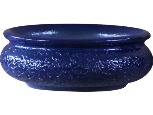 K&K Keramik Bonsaischale/Pflanzschale Watzmann XL flach, 50x18 cm, frostbeständig, Steinzeug-Keramik (blau)