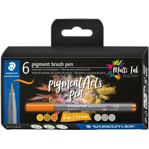 STAEDTLER MultiInk Pigment Arts brush pen 6er-Set grau&Caram retail