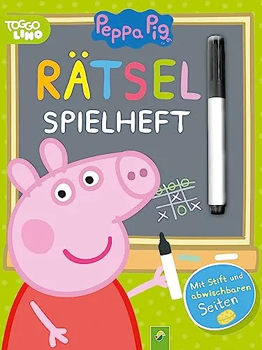 Peppa Pig Rätsel-Spielheft. Rätselbuch mit Stift und abwischbaren Seiten: Farbenfrohe Aufgaben für Kindergarten und Vorschule. Für Kinder ab 4 Jahren