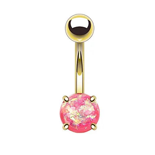 Piercingfaktor Bauchnabelpiercing Chirurgenstahl Bauch Bauchnabel Piercing Banane Stecker Anhänger mit Edelstahl Glitter Opal Gold Pink