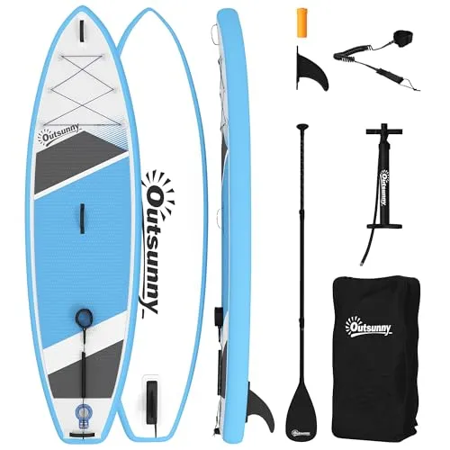 Outsunny Stand Up Paddling Board Set Aufblasbar 320cm SUP Board mit Verstellbares Paddel rutschfest Eva-Deck Fußschlaufe Pumpe Finne Rucksack Komplettes Zubehör, 160kg Paddle Board für Erwachsene