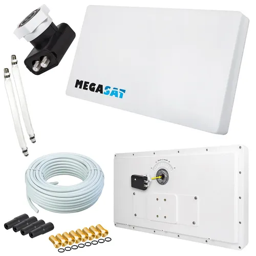 SAT Flachantenne TWIN mit Kabel Fensterhalterung Mastmontage 2 Teilnehmer H30 D2