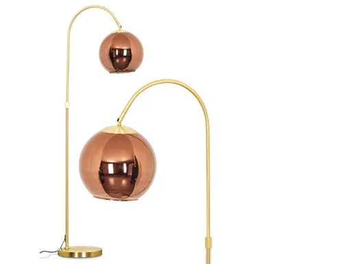 hofstein Stehlampe Stehlampe aus Metall/Glas in Messing/Kupferfarben, ohne Leuchtmittel, mit Glasschirm (25 cm) u. Fußschalter, 1 x E27, ohne Leuchtmittel