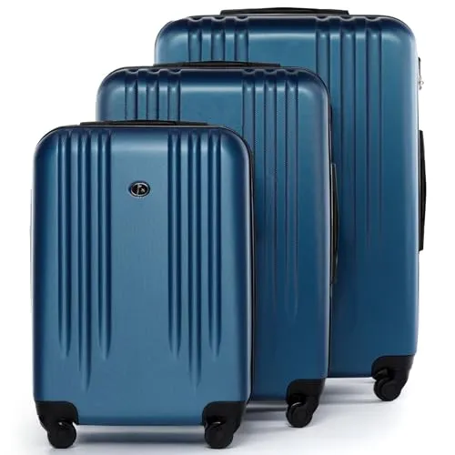FERGÉ Kofferset 3 teilig Hartschale Marseille Reisekoffer Trolley-Set (Handgepäck, L, XL) 3er Set Hartschalenkoffer Roll-Koffer 4 Rollen 100% ABS blau