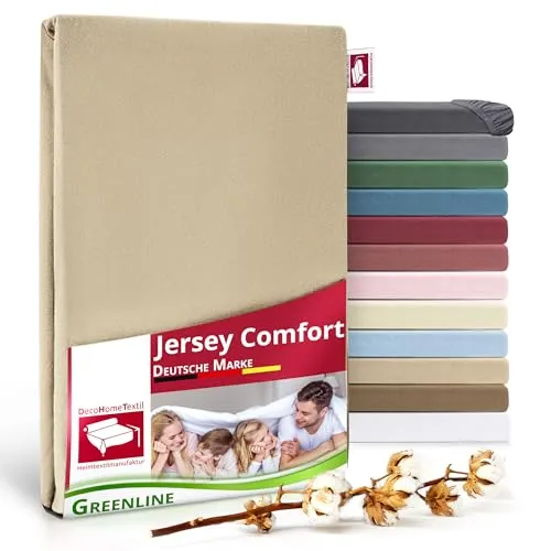 Greenline Spannbettlaken Premium Jersey aus 100% Baumwolle Greenline Creme Champagner 140-160x200 cm bis zu 30 cm auch für Boxspringbetten, Spannbetttuch