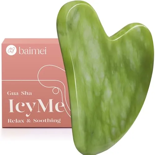 BAIMEI Gua Sha Stein für Gesicht & Körper, Natürlicher Jade Gua Sha ，Face Massager für Skincare, Strafft Haut & Jawline, Gesichtsmassage Tool für Skincare，Geschenk für Frauen