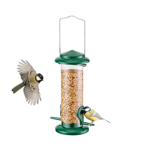 iBorn Metall-Vogelfutterhaus zum Aufhängen für Wildvogelfutter, Vogelfutterspender，geeignet für Mischfutter, Niger-Saat,Sonnenblumenkerne, robuste Ganzmetall-Ausführung,23cm(9.06 Zoll),Grün