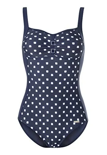 LASCANA Damen Badeanzug, Gr. 38, Cup C, marine-weiß - Bademode mit modischem Druckdesign und integrierten Softcups für eine perfekte Strandfigur. Verstellbare Träger und formendes Shaping-Vorderteil sorgen für optimalen Tragekomfort.
