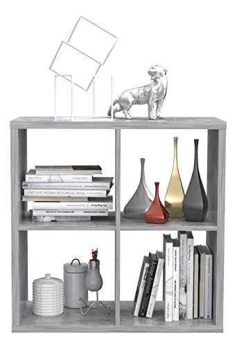 FORTE Mauro Regal 2x2 Fächer - Bücherregal in Betonoptik Lichtgrau, vielseitig einsetzbar und pflegeleicht. Ideal für Wohn-, Jugend- oder Arbeitszimmer, mit stabiler Konstruktion und Wandbefestigungsmöglichkeit.