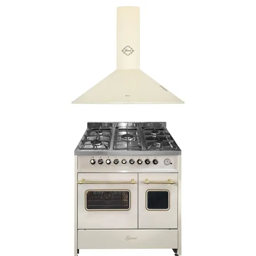 Gas Elektro Standherd 90 cm Gurari GCH E 916 Cr R Retro+Dunstabzugshaube 90 cm