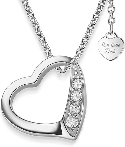 Herzkette Silber 925 mit Zirkonia-Steinen - Ketten für Damen - Funkelnde Herz-Halskette aus echtem 925 Sterling Silber mit gravierbarer Liebesbotschaft, perfekt als Geschenk für besondere Anlässe.