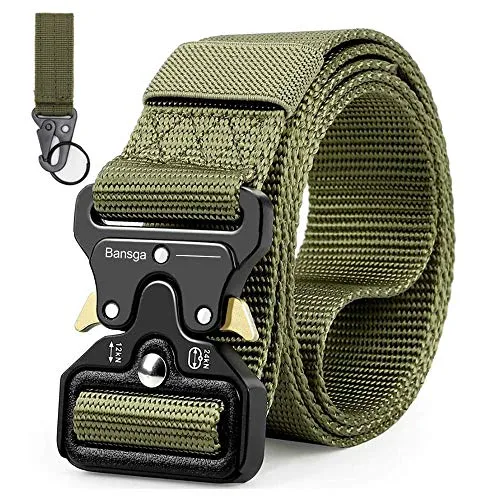 Bansga Taktischer Gürtel,Heavy Duty verstellbare Military Style Nylon Gürtel mit Zink Legierung Schnalle, militärischen Schnellverschluss Schnalle Taillenband(Grün)