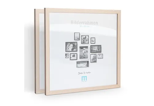 M MERCEO Bilderrahmen, 2er Set 30x30cm Bilderrahmen in natur (MDF, Acrylglas, Wandhalterung)