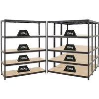 PROREGAL Mega Deal 4er-Set Schwerlastregale Giant Elephant - Lagerregale mit 5 Ebenen, hohe Traglast von 200 kg pro Ebene, ideal für Keller und Garage, einfacher Aufbau in nur 15-20 Minuten.