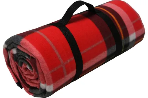 Fleece Picknick Decke XXL 200 x 200 cm rot kariert mit Isolierung Strand Camping