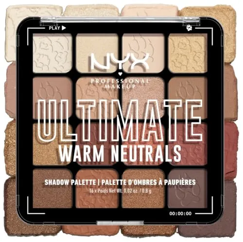 NYX Professional Makeup Lidschattenpalette mit 16 Farbtönen, Intensives und langanhaltendes Finish, Vegane Formel ohne Inhaltsstoffe tierischen Ursprungs, Ultimate Shadow, Farbton: Warm Neutrals