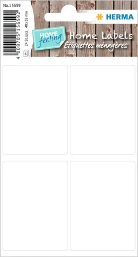 HERMA Haushalts-Etiketten HOME 40 x 55 mm weiß 24 Etiketten auf 6 Blatt