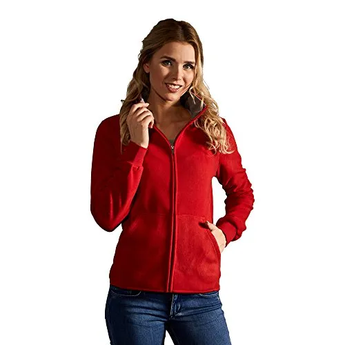 Doppel-Fleece Jacke Damen, Rot-Hellgrau, L - Funktionsjacke aus kuscheligem Fleece, feminin geschnitten und mit Anti-Pilling-Ausrüstung für langanhaltenden Komfort. Maschinenwaschbar bis 30°, ideal für Outdoor-Aktivitäten.