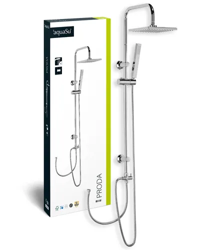 Duschsystem Proda Handbrause eckig mit Anti-Kalk Funktion - Duschsystem für modernes Badezimmer, inklusive Regendusche und Handbrause, Anti-Kalk-Noppen für einfache Reinigung und langlebige Nutzung.