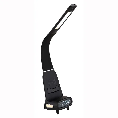 LED Tischleuchte mit Thermometer und USB-Anschluss, schwarz satiniert, 50 cm - Tischleuchte mit verstellbarem Flexo-Arm, Touch-Dimmer und Memoryfunktion. Ideal für Büro und Wohnbereich, lädt Smartphones kabellos und bietet Thermometer sowie Nachtlicht.