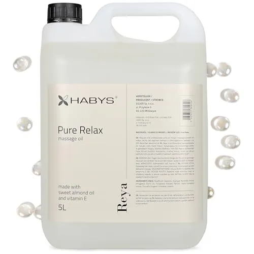 HABYS REYA Massageöl 5L mit Mandelöl und Vitamin E - Nährendes Körperöl für entspannende Massagen, ideal für Profis und Heimanwender. Angereichert mit Mandelöl und Vitamin E für eine feuchtigkeitsspendende Pflege und einen beruhigenden Duft.