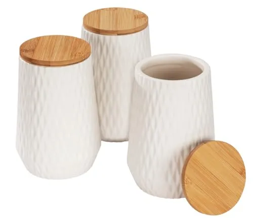 Küchenbehälter aus Keramik DIAMOND mit Bambusdeckel, 3er-Set - Vorratsgefäße & -gläser, stilvolles Design mit nachhaltigem Bambusdeckel, perfekt für die Aufbewahrung von Lebensmitteln.