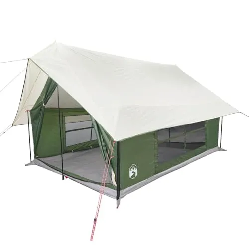 vidaXL Campingzelt 5 Personen Grün - Wasserdichtes Zelt für 5 Personen mit abnehmbarem Überzelt und praktischem E-Anschluss für Stromzugang, ideal für Outdoor-Abenteuer.