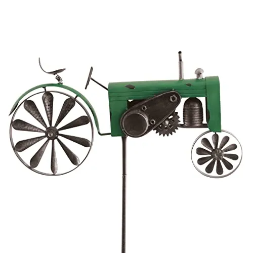 CIM Metall Gartenstecker mit Windrad - Traktor Grün - wetterfest - mit Antik-Effekt - Windräder: Ø18cm, Motiv: 51x32cm, Gesamthöhe: 160cm – attraktive Gartendekoration