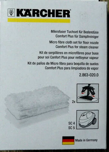 Kärcher Tuchset Mikrofaser 2 Bodentücher für Dampfreiniger - Sonstiges Staubsaugerzubehör – Hochwertige, waschbare Mikrofaser-Bodentücher für eine gründliche und schonende Reinigung von Hartböden mit Kärcher Dampfreinigern.