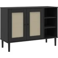 vidaXL Sideboard SENJA Rattan-Optik Schwarz 112x40x80 cm