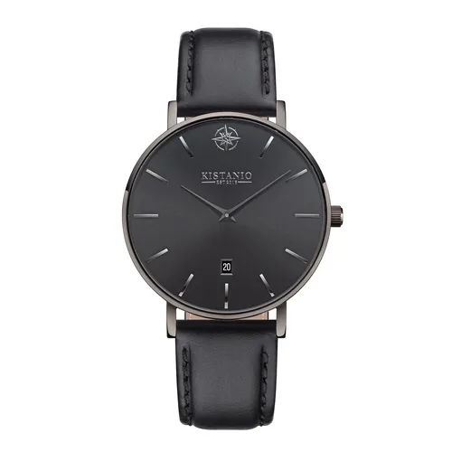 Moyen Damenuhr Gunmetal Lederarmband Schwarz Saphirglas 5 ATM