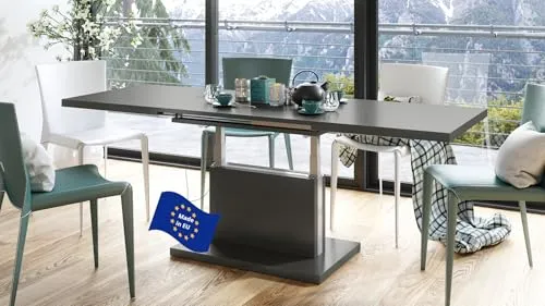 Aston Ausziehbarer Couchtisch 120/200cm in Anthrazit - Esszimmertisch mit praktischer Erweiterungsfunktion - stufenlos ausziehbar und höhenverstellbar, ideal für kleine Räume und vielseitig nutzbar als Couchtisch oder Esstisch.