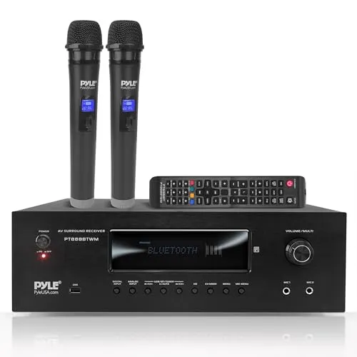 Pyle 5.2 Kanal Bluetooth Verstärker mit 1000W - Kraftvoller 5.2-Kanal AV Receiver mit 1000W Leistung, Bluetooth-Konnektivität und 4K UHD Unterstützung. Ideal für Heimkino und Karaoke mit präziser EQ-Regelung und integriertem AM/FM-Radio.