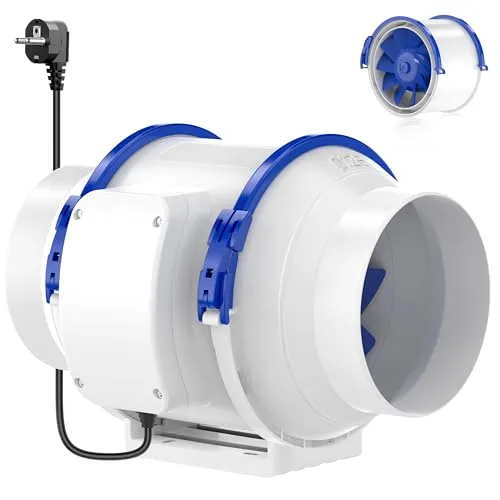 HG Power Rohrventilator 125mm, Abluftventilator 230V Leise Kanalventilator Energiesparend Badlüfter 280m³/h Rohrlüfter mit EU-Stecker für Küchen Badezimmer Garage