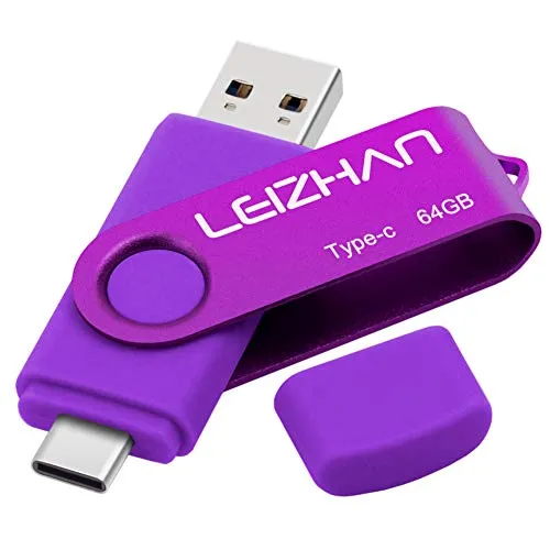 leizhan USB Stick 64 GB Memory Stick, Typ-C/USB-A 2-in-1 Anschluss Speicherstic, USB 3.0 hochgeschwindigkeit Flash Drive OTG(On The Go) for Type-C Smart Phone/PC/MacBook (64GB, Lila)