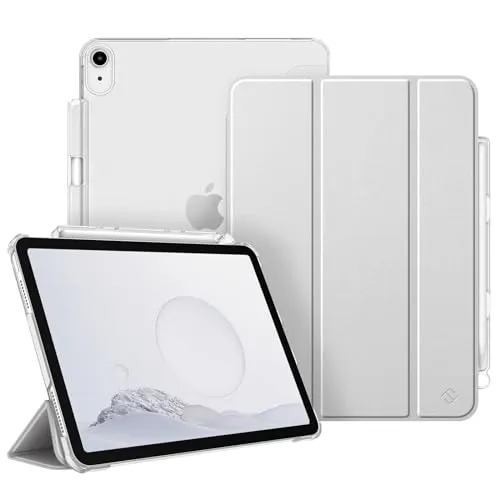 Fintie Hülle für iPad Air 11 Zoll (M4/M3/M2, 2026/2025/2024), iPad Air 5 2022/4 Generation 2020 10.9 Zoll mit Stifthalter, ultradünne leichte Schutzhülle Case mit transparenter Rückseite, Silber