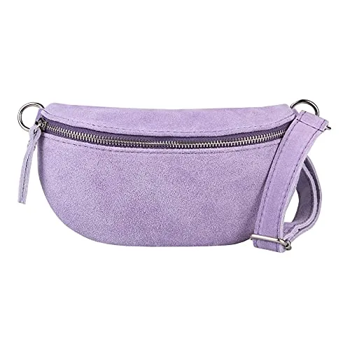 Made in Italy OBC Damen Leder Tasche Gürteltasche Crossbody Hüfttasche Bauchtasche Hüfttasche Umhängetasche Cross-Over Bodybag Schultertasche Handytasche Geldtasche (Flieder (Wildleder))