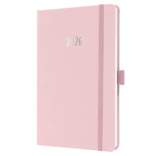 SIGEL J6405 Wochenkalender 2026 A5 rosa, Hardcover mit Textileinband, Gummiband, Stiftschlaufe, Einstecktasche, 174 Seiten, vegan, Buchkalender, Terminplaner Taschenkalender Jolie