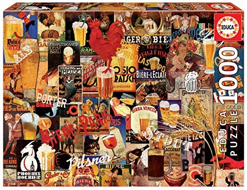 Educa 17970, Vintage-Biercollage, 1000 Teile Puzzle für Erwachsene und Kinder ab 10 Jahren, Welt der Biere