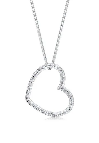 Elli Kette mit Anhänger Herz Zirkonia Weiß 925 Sterling Silber - Ketten mit Anhänger, elegante 925 Sterling Silber Halskette mit funkelnden Zirkonia-Steinen, perfekt als Geschenk für Ihre Liebsten.