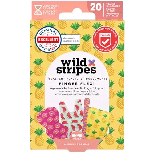 Wild Stripes Pflaster Set I Wasserfeste Pflaster I Finger Flexi Food I Wundpflaster Hautfreundlich I Ergonomische Passform I 24h Schutz I Duschpflaster Wasserresistent I 20 Stück