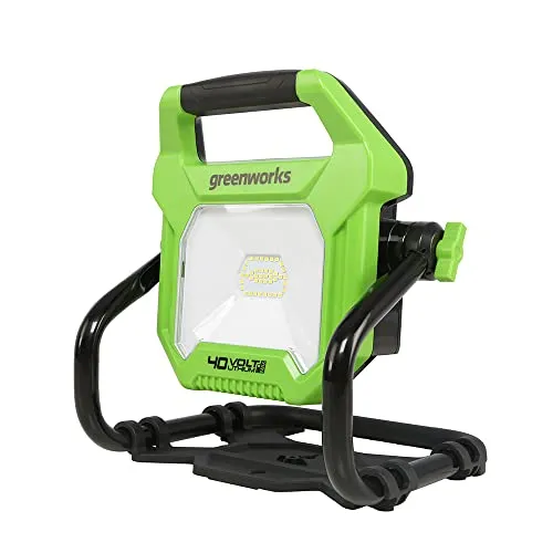 Greenworks G40WL Akku Arbeitsleuchte mit Haken zum Aufhängen, AC/DC-Hybrid, AC-Netzkabel oder tragbarem Akku, 2000 Lumen, 2 Helligkeitsstufen OHNE 40V Akku & Ladegerät, 3 Jahre Garantie
