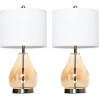 HOMCOM 2-Set Tischlampen E27-Fassung - Stilvolle Tischlampen aus Glas und Stahl mit bernsteinfarbenem Design, ideal für elegantes Innenambiente in Schlafzimmer, Wohnzimmer oder Büro.