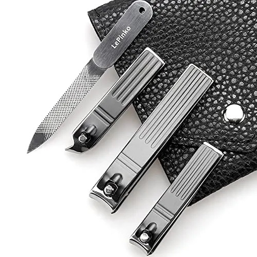 Nagelknipser-Set, Nagelhautschneider, scharfe, gebogene und schräge Schneidklingen, Edelstahl-Pediküre-Set, Nagelfeile mit tragbarer PU-Leder-Tasche, 5 Stück