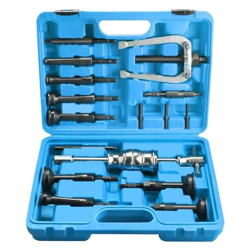 FreeTec 16tlg Innenlager Abzieher Set, 8-58mm Innenabzieher Lager, Grundloch Lagerabzieher Innenlager Auszieher Werkzeug, Kugellager Abzieher Innen mit Gleithammer Satz für Auto LKW Motorrad (Blau)