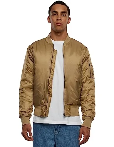 Urban Classics Herren Basic Bomber Jacket - Beige, Gr. Large - Funktionsjacke in klassischem Bomber-Stil, robust und langlebig, ideal für lässige Outfits und kombinierbar mit Jeans und T-Shirts.